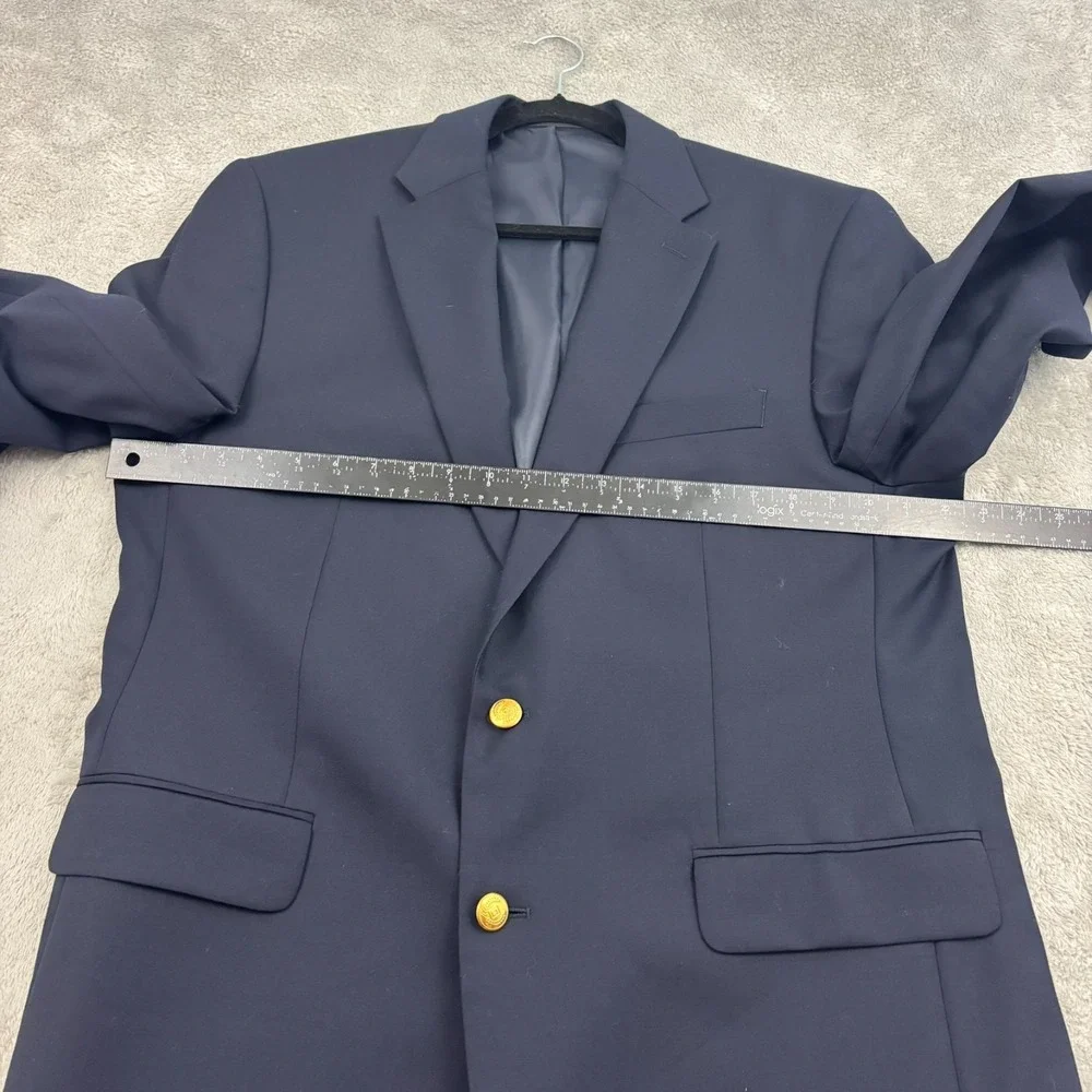 Chaps 100% Wool Gold Button Blazer Mens 42L Navy Blue Single Breast Preppy Yacht